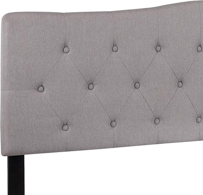 EMMA + OLIVER Arched Button Tufted King Size Headboard in Light Gray Fabric