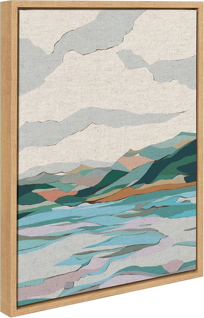 Kate and Laurel Sylvie Dal Lake Framed Canvas Wall Art by Nikita Jariwala; 18x24 Natural; Soft Colorful Nature Landscape Art for Wall Home Decor