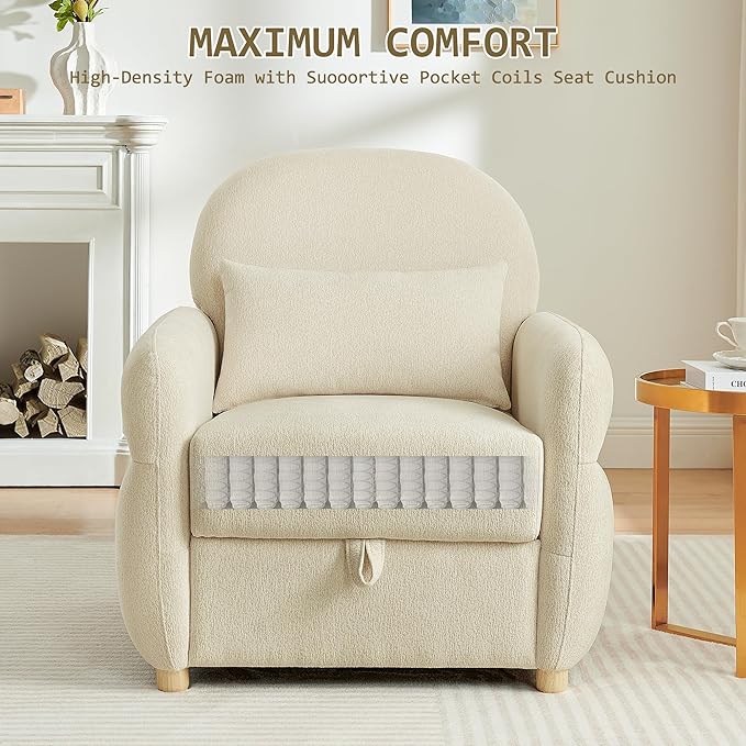33.5" Accent Chair with Seat Storage Modern Reading Chair Accent Chairs for Living Room Armchair Bedroom,Apartment (Beige, 33.5")