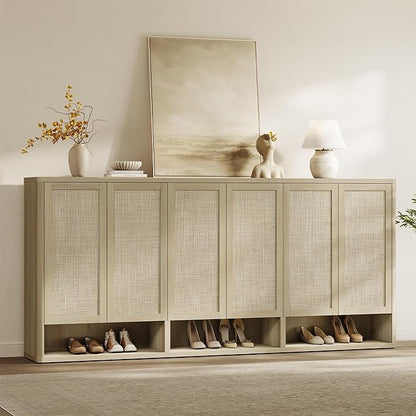 SICOTAS Rattan Shoe Storage Cabinet - Modular Shoe Cabinets with Door Tall Large Shoe Cabinet Storage for Entryway - 96.8" Wide Modular Cabinet for Hallway, Living Room