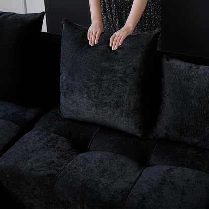 WJShome Modular Sectional Sofa,140inch Cloud Couch Deep Seat Sectional Couches for Living Room,Modern Linen Upholstered Loveseat Couch with Pillow for Home,Black