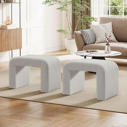 Tribesigns Vanity Stool, Arched Foot Rest for Couch, Large Foot Stool Ottoman, Modern Extra Seating for Living Room, Shoe Bench for Entryway, Dressing Chair for Bedroom, Fully Assembly, Light Gray