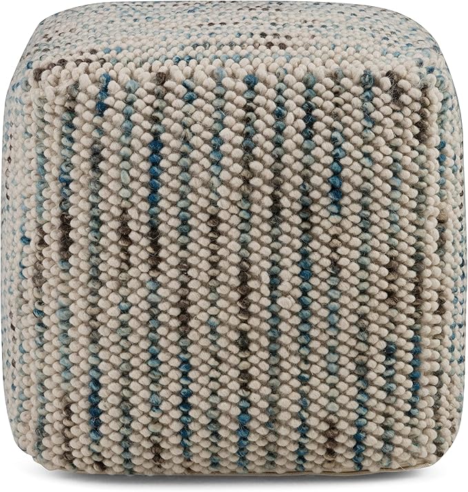 SIMPLIHOME Zoey Boho Cube Woven Pouf in Multi Color Cotton and Wool for the Living Room, Bedroom and Kids Room