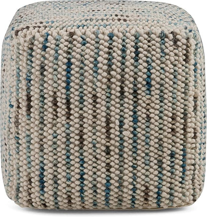SIMPLIHOME Zoey Boho Cube Woven Pouf in Multi Color Cotton and Wool for the Living Room, Bedroom and Kids Room