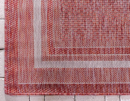 Unique Loom Outdoor Border Collection Area Rug - Soft Border (2' x 6' 1" Runner, Rust Red/ Ivory)