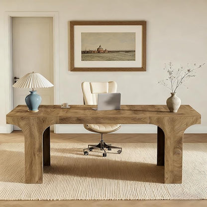Tribesigns 70.9-Inch Executive Desk, Large Wooden Computer Office Desk, Modern Writing Table Business Workspace Home Office Furniture with Arched Design, Rustic Wood Grain