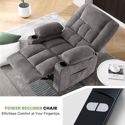 Power Recliner Chair with Rocking Function for Adults,Oversized Swivel Recliner with 2 Cup Holders,Side Pocket for Living Room