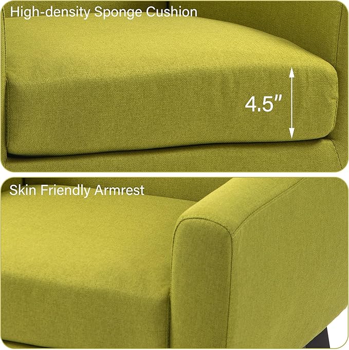 Accent Chair, Mid-Century Modern Fabric Chairs with Arms for Living Room, Comfy Upholstered Club Single Sofa Armchair for Bedroom Waiting Room with Solid Wood Frame (Fabric Green, Set of 2)