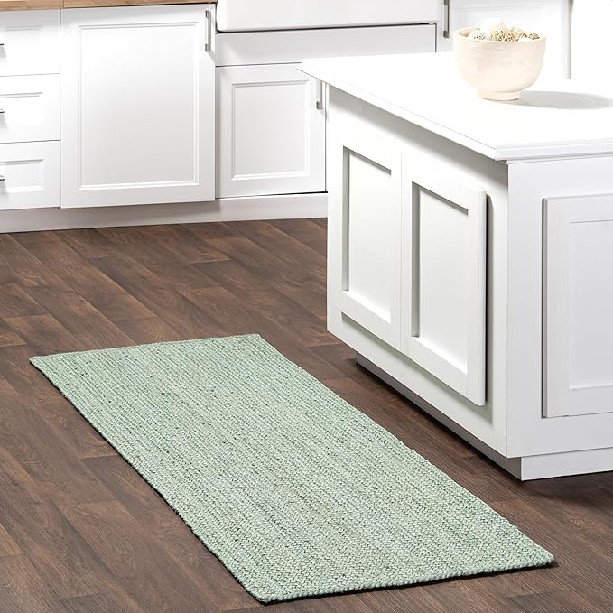 nuLOOM 2' 6" x 6' Rigo Jute Hand Woven Area Rug, Green, Solid Farmhouse Design, Natural Fiber, for Bedroom, Living Room, Dining Room, Hallway, Office, Kitchen, Entryway