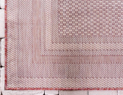 Unique Loom Outdoor Border Collection Area Rug - Soft Border (7' 1" x 10' Rectangle, Rust Red/ Ivory)