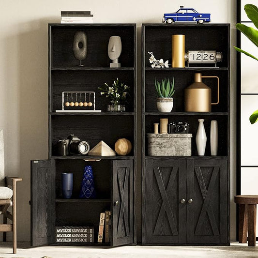 IRONCK Industrial Bookshelves and Bookcases with Doors 11.8 in Depth Floor Standing 5 Shelf Display Storage Shelves Bookcase Home Decor Furniture for Home, Office, Living Room, Bedroom