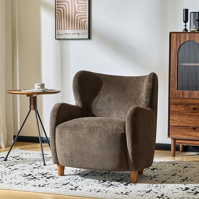 Christopher Knight Home Auden Wingback Accent Chair, Fabric Club Chair, Velvet Upholstered Armchair, Curved Backrest Single Sofa, Soft Cushion Seating, Reading Lounge Chair for Living Room, Brown