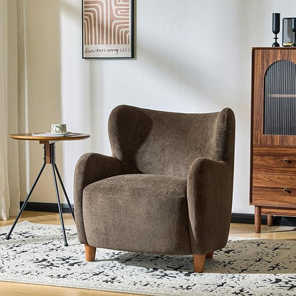 Christopher Knight Home Auden Wingback Accent Chair, Fabric Club Chair, Velvet Upholstered Armchair, Curved Backrest Single Sofa, Soft Cushion Seating, Reading Lounge Chair for Living Room, Brown