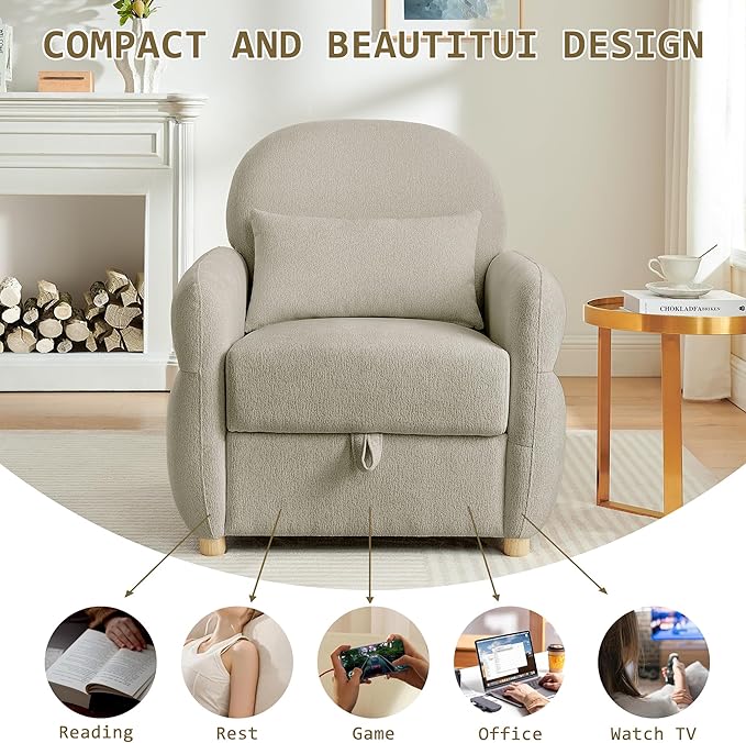 33.5" Accent Chair with Seat Storage Modern Reading Chair Accent Chairs for Living Room Armchair Bedroom,Apartment (Gray, 33.5")