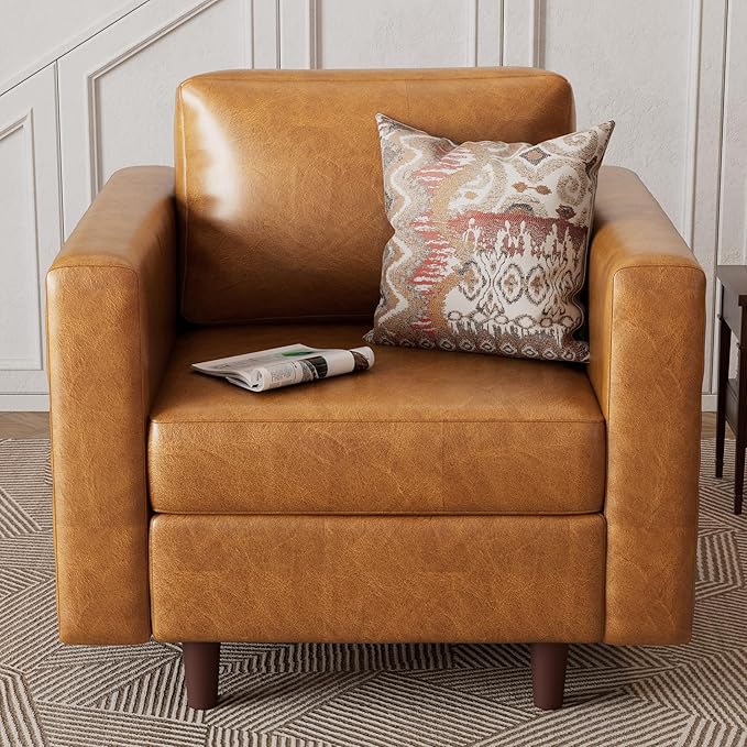 ABCASA Faux Leather Oversized Accent Chair with Storage Deep Seat Single Sofa Large Reading Armchair for Living Room Bedroom Office Brown Set of 2