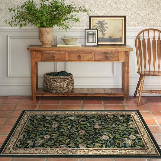 RUGGABLE x Morris & Co Washable Area Rug – Pomegranate Blue Green 3x5, Stain-Resistant, Non-Slip – Small Machine Washable Rugs for Living Room, Bedroom, Hallway, Entryway & Office–with Cushioned Pad