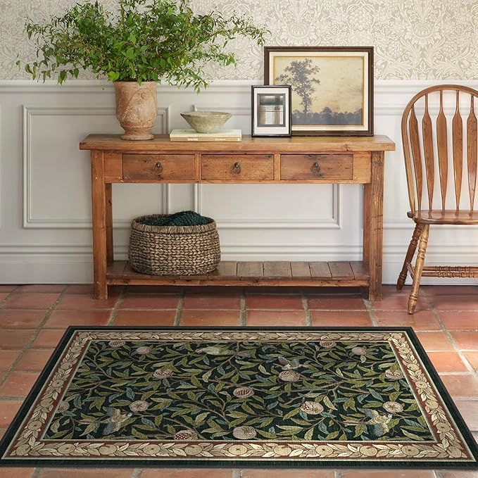 RUGGABLE x Morris & Co Washable Area Rug – Pomegranate Blue Green 3x5, Stain-Resistant, Non-Slip – Small Machine Washable Rugs for Living Room, Bedroom, Hallway, Entryway & Office–with Standard Pad