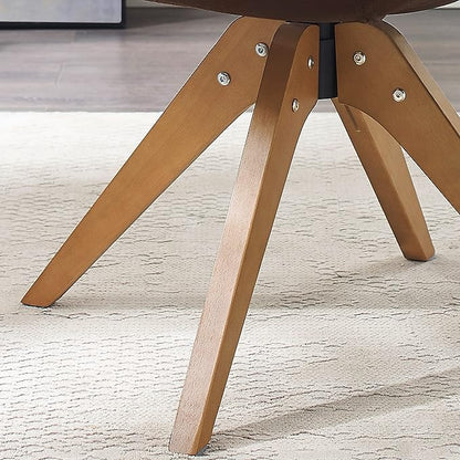 Zouron Mid Century Modern Accent Chair with Wooden Legs, Upholstered Swivel Chair No Wheels, Side Accent Armchair Vanity Chair for Small Space Home Office Living Room Bedroom, Mocha