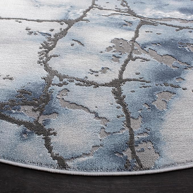 SAFAVIEH Craft Collection 4' Round Grey/Blue CFT877L Modern Abstract Non-Shedding Dining Room Entryway Foyer Living Room Bedroom Area Rug