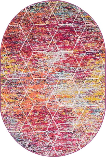 Unique Loom Trellis Frieze Collection Area Rug - Geometric (4' x 6' Oval, Multi/ Ivory)