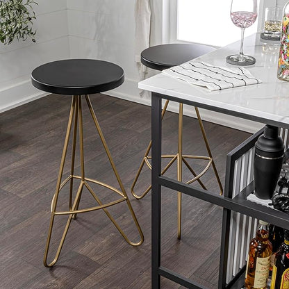 JONATHAN Y BSL1002A Trinity 30" Modern Industiral Iron Tripod Backless Bar Stool for Home, Kitchen, Dining Room, Workspaces, Cafes and Resturants, Black Seat with Gold Frame