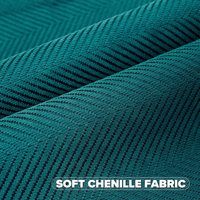 FUTEI Teal Chenille Throw Pillow Covers 26x26 Inch Set of 2,Soft Wide Chevron Textured Euro Pillow Shams,Farmhouse Home Decor for Couch Bed Living Room