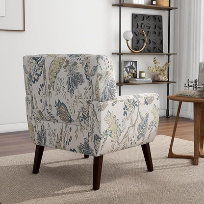 Accent Chair, Modern Linen Blend Arm Chair for Living Room, Bedroom, Comfy High-Resilient Sponge Reading Chair for Small Spaces (Pattern Leaf, Set of 2)