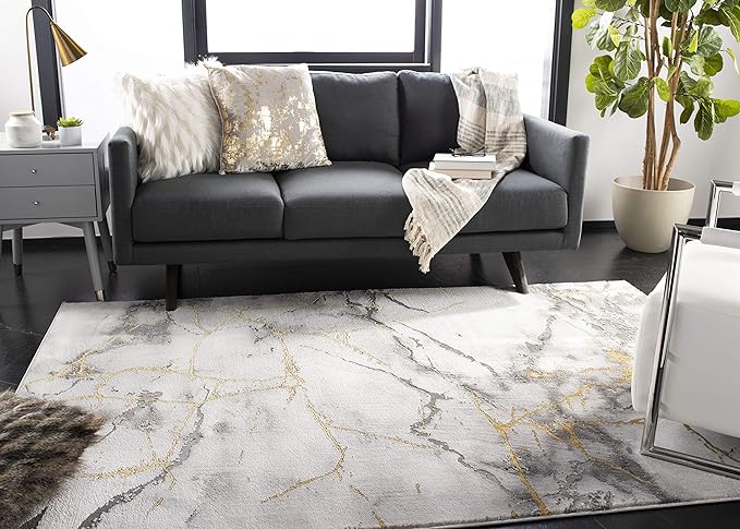 SAFAVIEH Craft Collection Runner Rug - 2'3" x 6', Grey & Gold, Modern Abstract Design, Non-Shedding & Easy Care, Ideal for High Traffic Areas in Living Room, Bedroom (CFT877F)