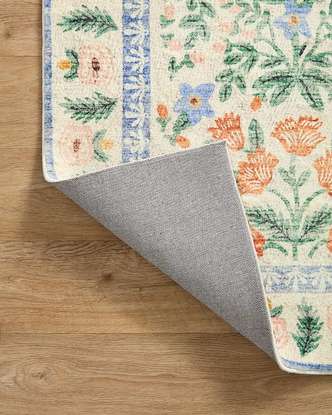 Loloi Rifle Paper Co. Eden Collection EDE-02 Mughal Garden Cream 5'-0" x 7'-6" Area Rug feat. CloudPile™