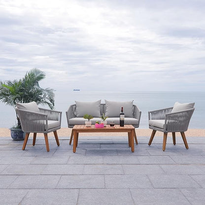 SAFAVIEH PAT7072A Outdoor Velso Rope 4-Piece Seat Cushions and Pillows Included Patio Set