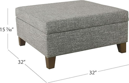 HomePop Square Storage Ottoman with Wood Legs, Slate Gray