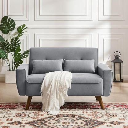 48" Small Loveseat Sofa, Mid Century Modern Love Seat with Back Cushions and Plastic Legs, 2 Seater Couches for Living Room, Bedroom, Small Spaces, Light Grey
