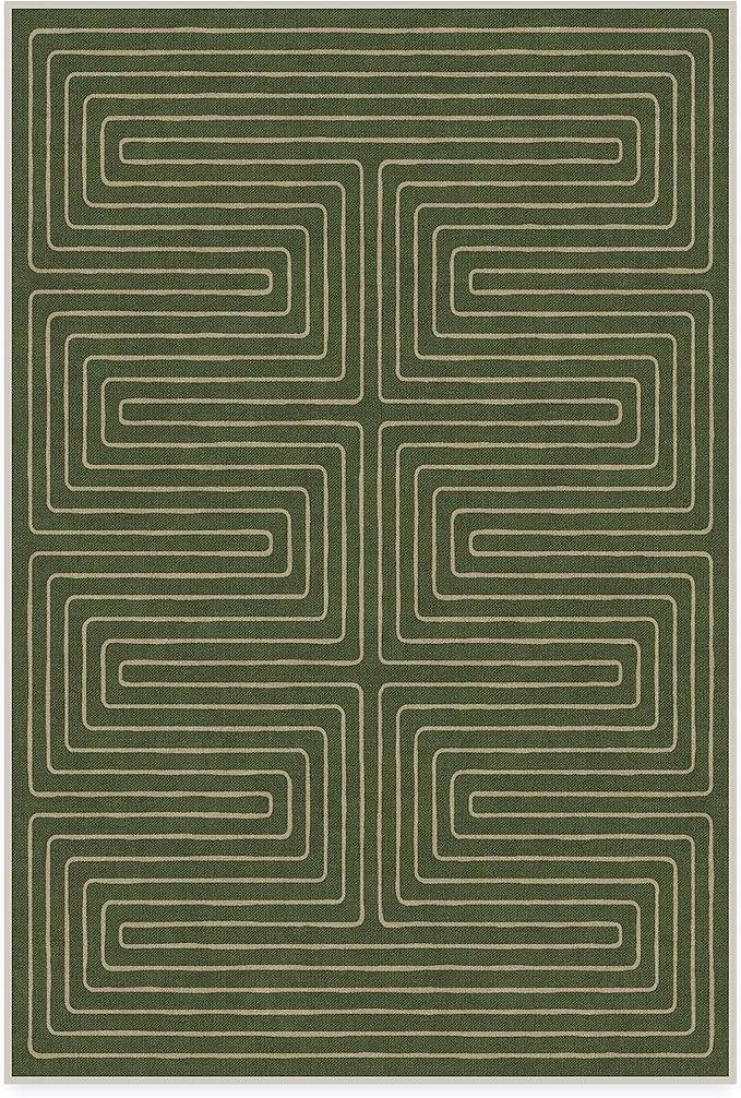 RUGGABLE x Jonathan Adler Machine Washable Modern Area Rug – Labyrinth Fern Green 4x6, Stain-Resistant, Non-Slip – Medium Rugs for Living Room, Bedroom, Hallway, Entryway & Office–with Standard Pad