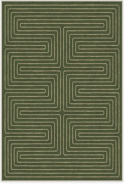 RUGGABLE x Jonathan Adler Machine Washable Modern Area Rug – Labyrinth Fern Green 4x6, Stain-Resistant, Non-Slip – Medium Rugs for Living Room, Bedroom, Hallway, Entryway & Office–with Cushioned Pad