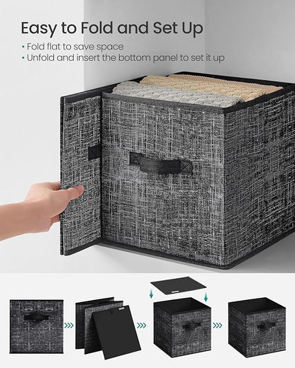 SONGMICS Storage Cubes, 10.2 x 10.2 x 11 Inches Non-Woven Fabric Bins with Double Handles, Set of 10, Closet Organizers for Shelves, Foldable, for Clothes, Ink Black UROB126B01