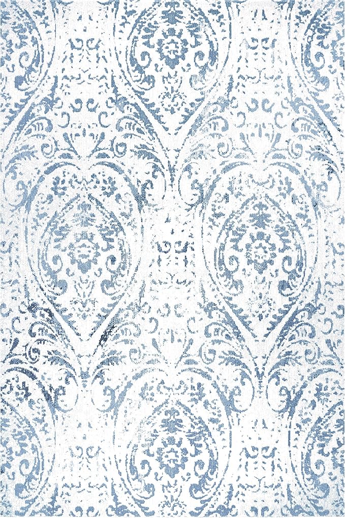 Home Dynamix Nicole Miller Patio Sofia Juniper Indoor/Outdoor Area Rug 5'2"x7'2", Distressed Damask Ivory/Blue