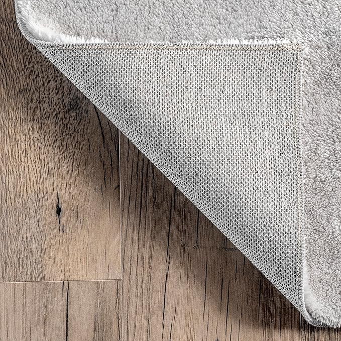nuLOOM 4' x 6' Cozy Plush SuperiorWash Area Rug, Machine Washable, Non-Slip, Soft Fluffy Shag Carpet for Living Room Bedroom Kids Room Nursery Home Decor, Loni Light Grey