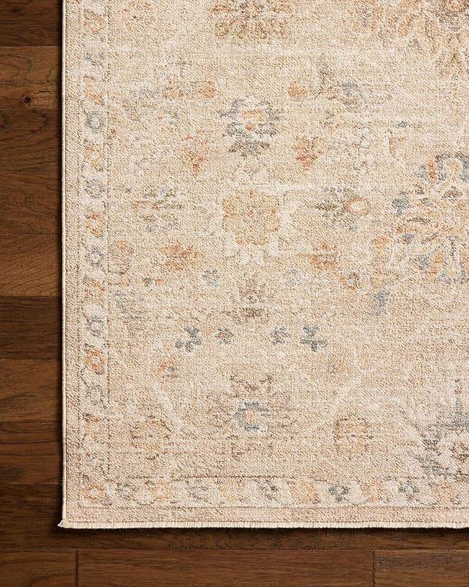 Loloi Chris Loves Julia Palma Collection PLM-11 Natural/Multi 5'-3" x 7'-6" Fringe Area Rug Vintage Style Boho Living Room Bedroom Carpet