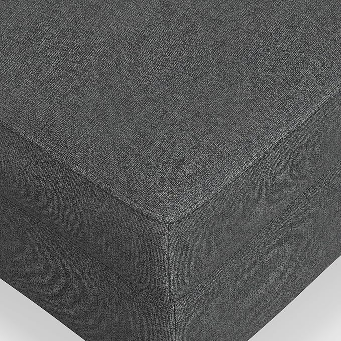 SIMPLIHOME Ava Ottoman in 100% Recycled Polyester Tightly Woven Performance Fabric, Pebble Grey, 36-inches Wide, Mid-Century Modern Multipurpose Table Ottoman or Footrest, Assembled, for Living Room