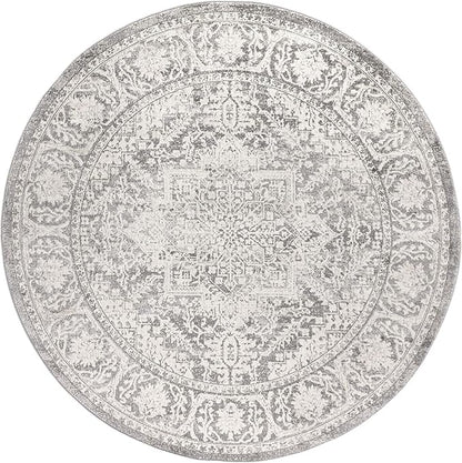 JONATHAN Y Modern Vintage Medallion Light Gray 3' Round Indoor Area Rug, Country, Floral, Easy-Cleaning for Living Room, Bedroom, Kitchen, Pet Friendly, Non-Shedding (MDP100A-3R)