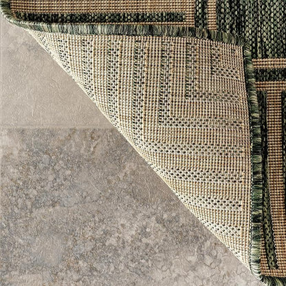 nuLOOM 4' x 6' Outdoor Area Rug, Casual Design with Striped Border, Stain Resistant, Highly Durable, for Patio, Balcony, Bedroom, Living Room, Dining Room, Bathroom, Dark Green