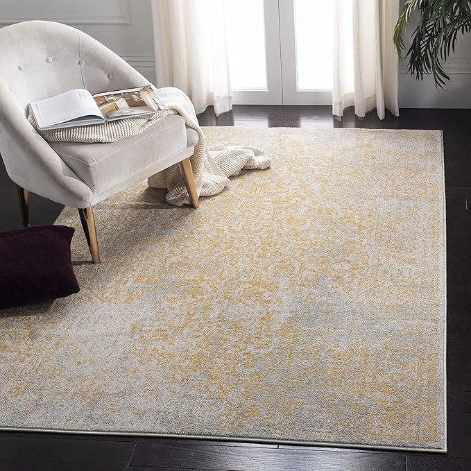 SAFAVIEH Evoke Collection 5'1" x 7'6" Ivory/Gold EVK256B Oriental Distressed Non-Shedding Living Room Bedroom Area Rug