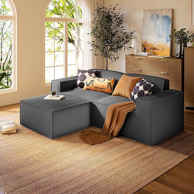 Marsail Modular Sectional Sofa, 80" L-Shaped Modular Sectional Couch with Deep Seat, Freely Combinable Sectional Cloud Sofa for Living Room, No Assembly, Plush Corduroy Fabric, Grey