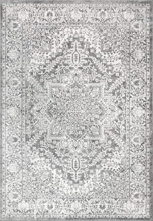 JONATHAN Y Modern Vintage Medallion Light Gray Indoor Area Rug, 9x12, Country, Floral, Easy-Cleaning for Living Room, Bedroom, Kitchen, Pet Friendly, Non-Shedding (MDP100A-9)