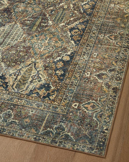 Loloi Magnolia Home by Joanna Gaines Banks Collection BAN-05 Spice/Blue 2'-3" x 3'-9" .13" Pile Height, Machine Washable, Accent Rug