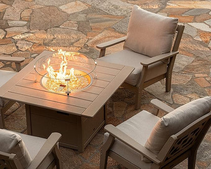 Martha Stewart by POLYWOOD Chinoiserie Outdoor Deep Seating Chair with Cushion, Slate Grey/Natural Linen, Durable and Comfortable HDPE All-Weather Patio Furniture for Deck, Backyard, Made in The USA