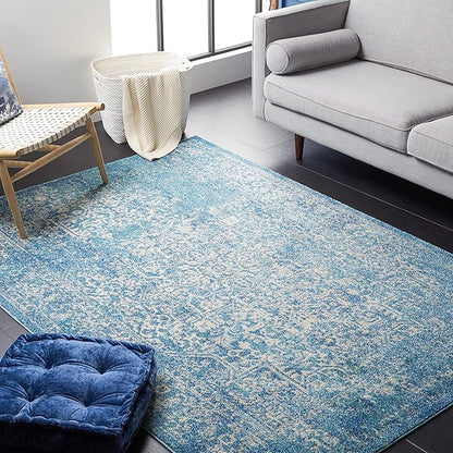 SAFAVIEH Evoke Collection 9' x 12' Blue/Ivory EVK256C Oriental Distressed Non-Shedding Living Room Bedroom Dining Home Office Area Rug