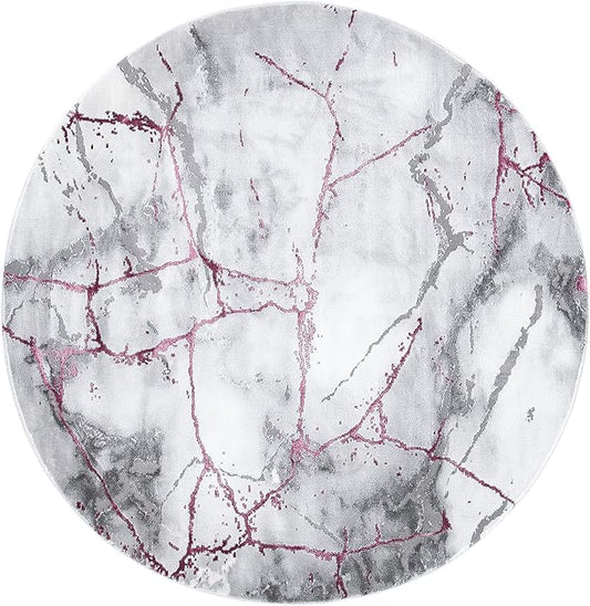 SAFAVIEH Craft Collection 8' Round Grey/Wine CFT877S Modern Abstract Non-Shedding Living Room Dining Bedroom Foyer Area Rug