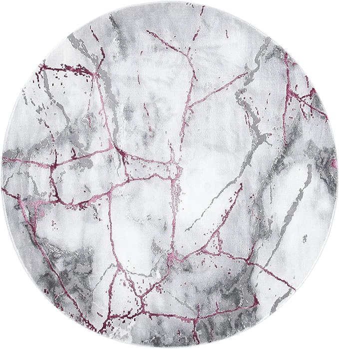SAFAVIEH Craft Collection Area Rug - 6'7" Round, Grey & Wine, Modern Abstract Design, Non-Shedding & Easy Care, Ideal for High Traffic Areas in Living Room, Bedroom (CFT877S)