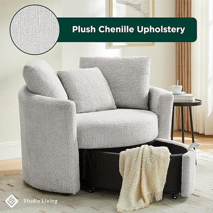 Studio Living® Beckett 48" Storage Chair, Modern Farmhouse, Pocket Coil Comfort, Easy Assembly, Chenille Fabric, Ivory